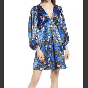 Vero Moda: Satin Dress Floral A-Line Long Sleeve
